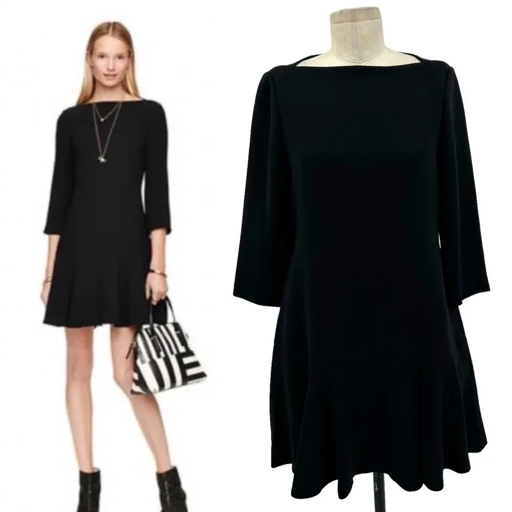 Kate‎ Spade Crepe Flounce Dress Caution to the Wind Black Size 2